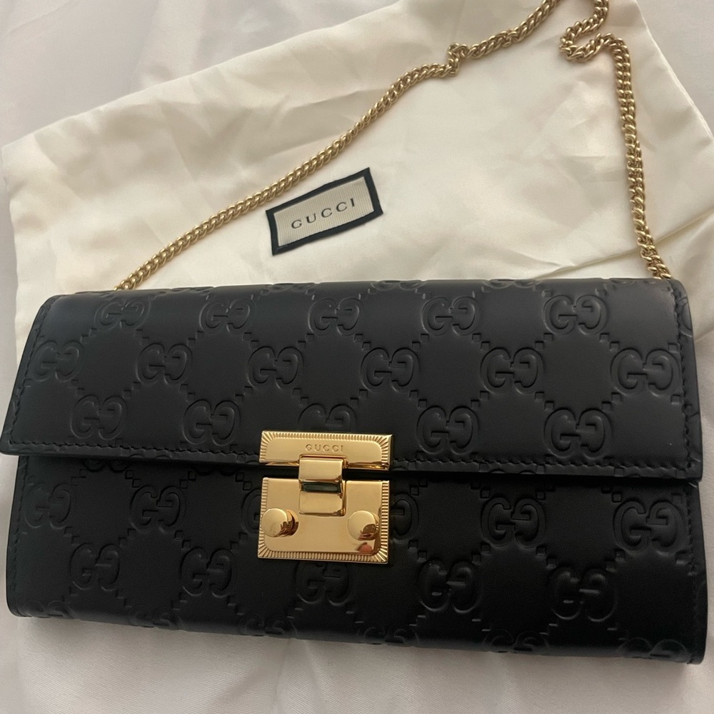 Gucci- Guccissima Padlock Continental Chain Wallet Black - Picture 8 of 8